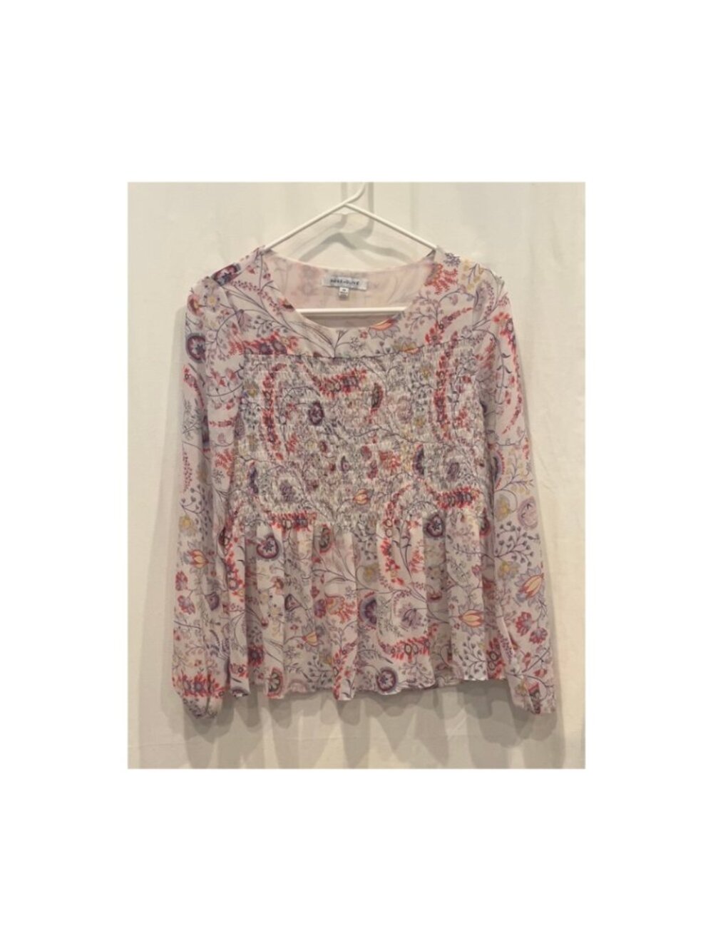 Boho Floral & Paisley Smocked Long-Sleeve Peplum Blouse